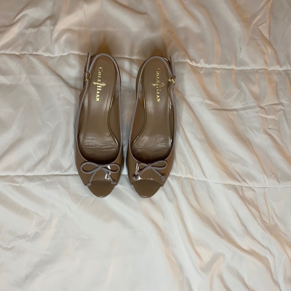 Cole Haan Peep Toe Sling Back Wood Heel